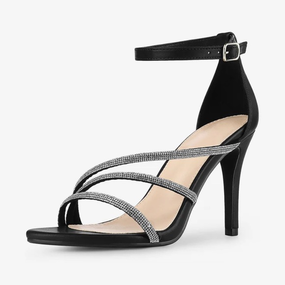 Allegra K Black and Silver Strappy Heels - Picture 1 of 4